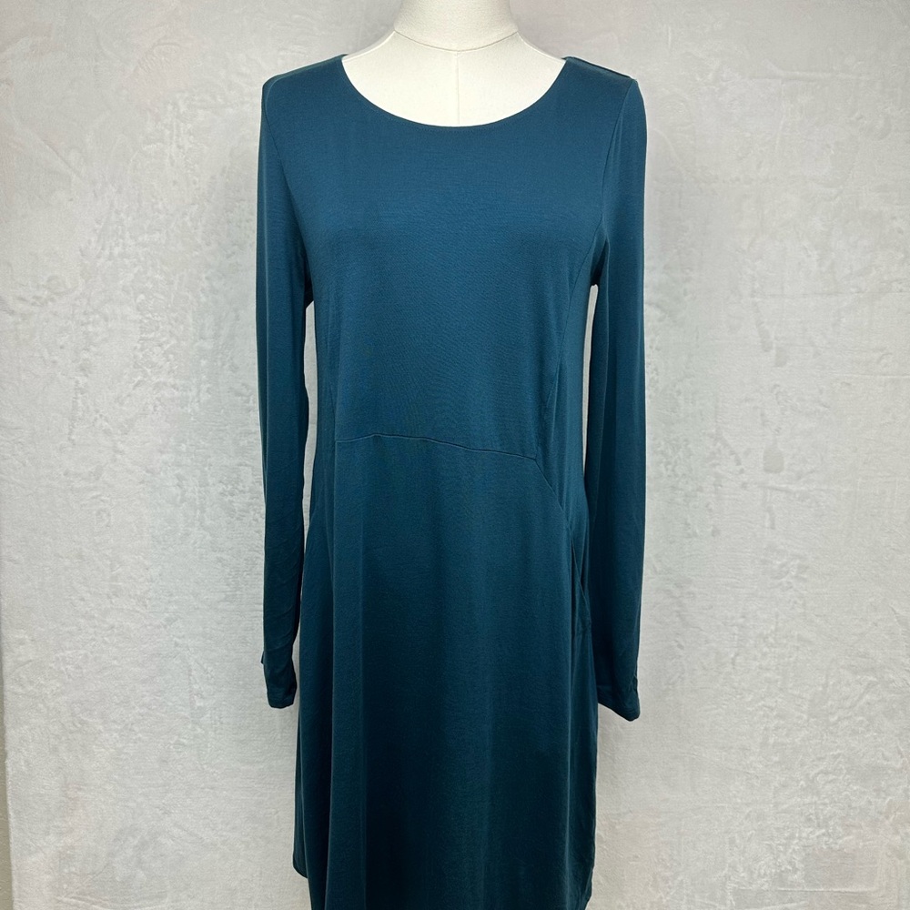 Garnet Hill Everyday A-Line Knit Dress Womens Small Teal Relaxed Fit Modest EUC!